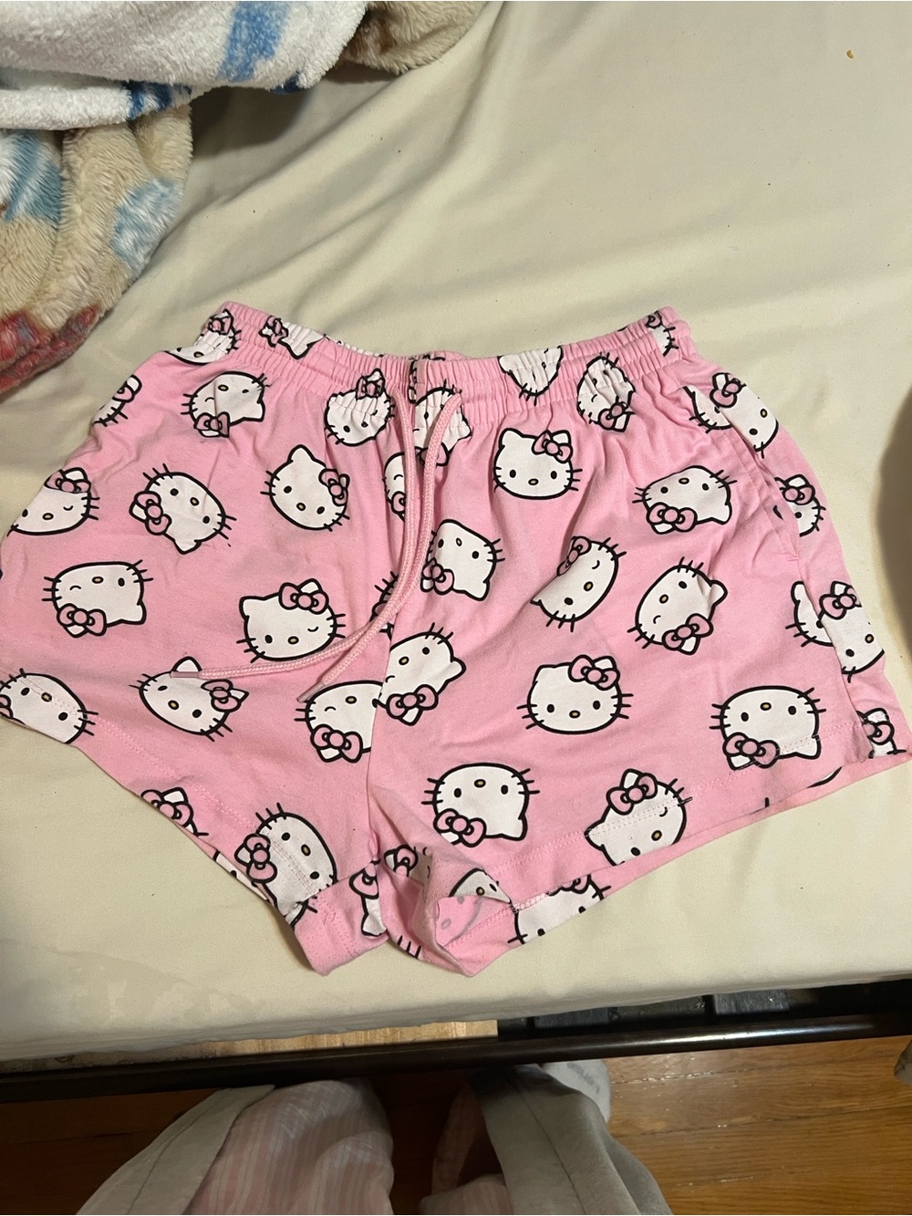High-Waist Pink Hello Kitty Print Sleep Shorts